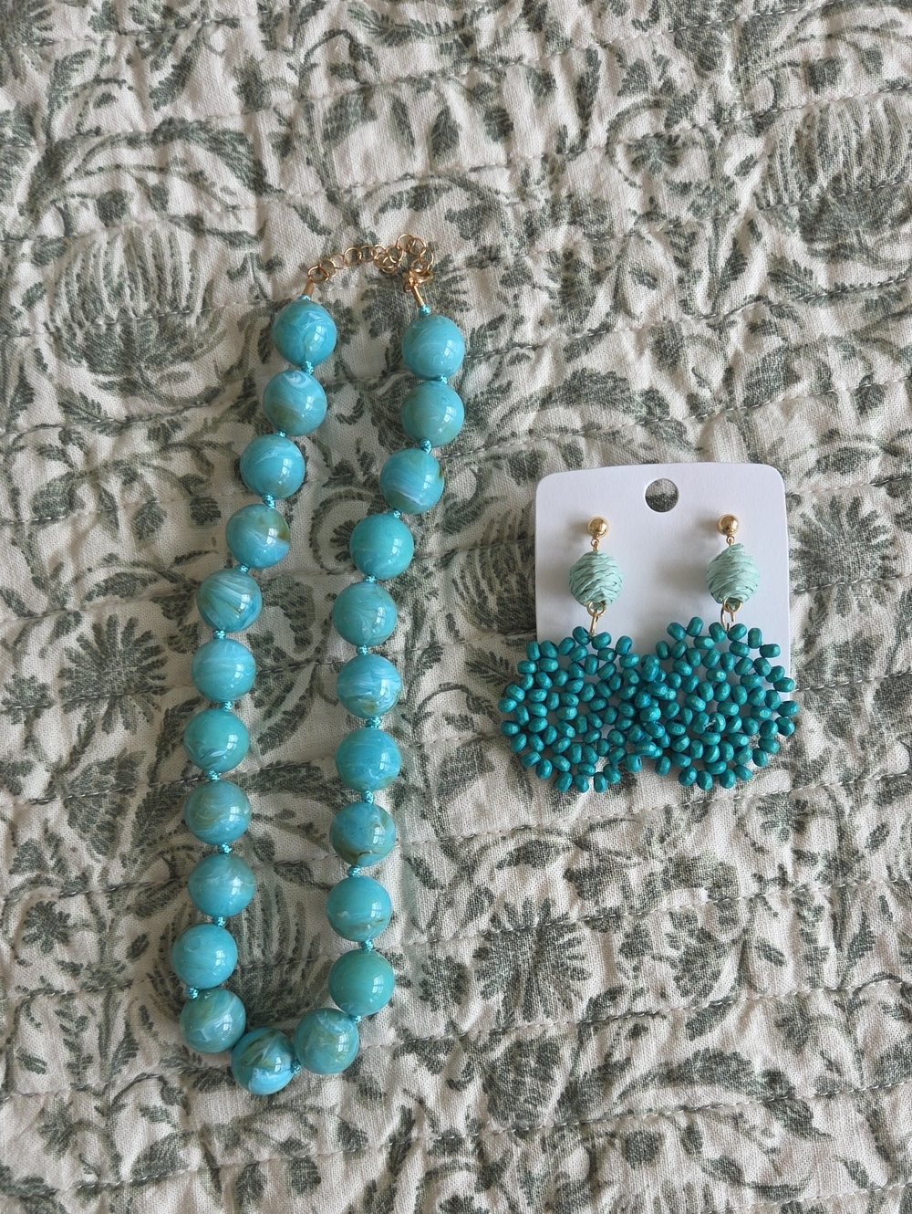 Turquoise Beaded Necklace and Earrings Set - Women Jewelry